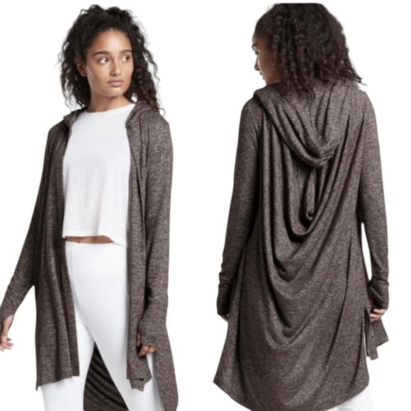 Athleta Sweaters - ATHLETA Harmony Wrap Yoga Gray Slouch Open Front Hooded Cardigan Sweater Size XS